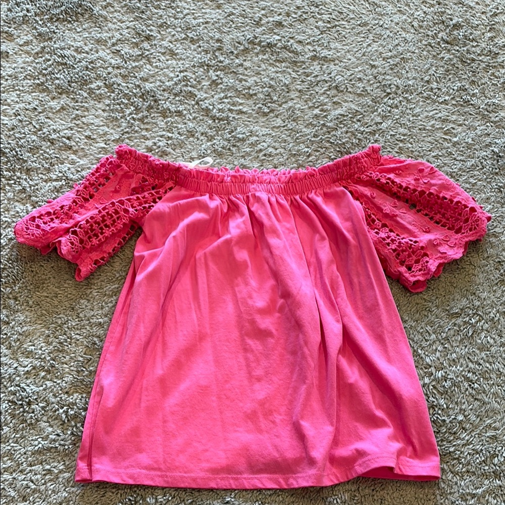 Lilly Pulitzer Pink Off-Shoulder Top with Lace Sleeves